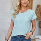 Eyelet Round Neck Rolled Short Sleeve T-Shirt