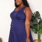 Double Take Navy Blue Full Size Button Front Empire Waist Sleeveless Slit Magic Dress