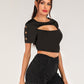 Women's Cutout Grommet Detail Cropped Tee
