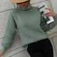 Woven Right High Neck Balloon Sleeve Rib-Knit Pullover Sweater