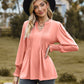 Full Size Notched Neck Flounce Sleeve Blouse