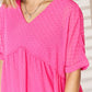 Zenana Swiss Dot Rolled Short Sleeve Babydoll Dress - Brand Zenana