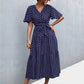 Women's Printed V-Neck Flutter Sleeve Belted Dress