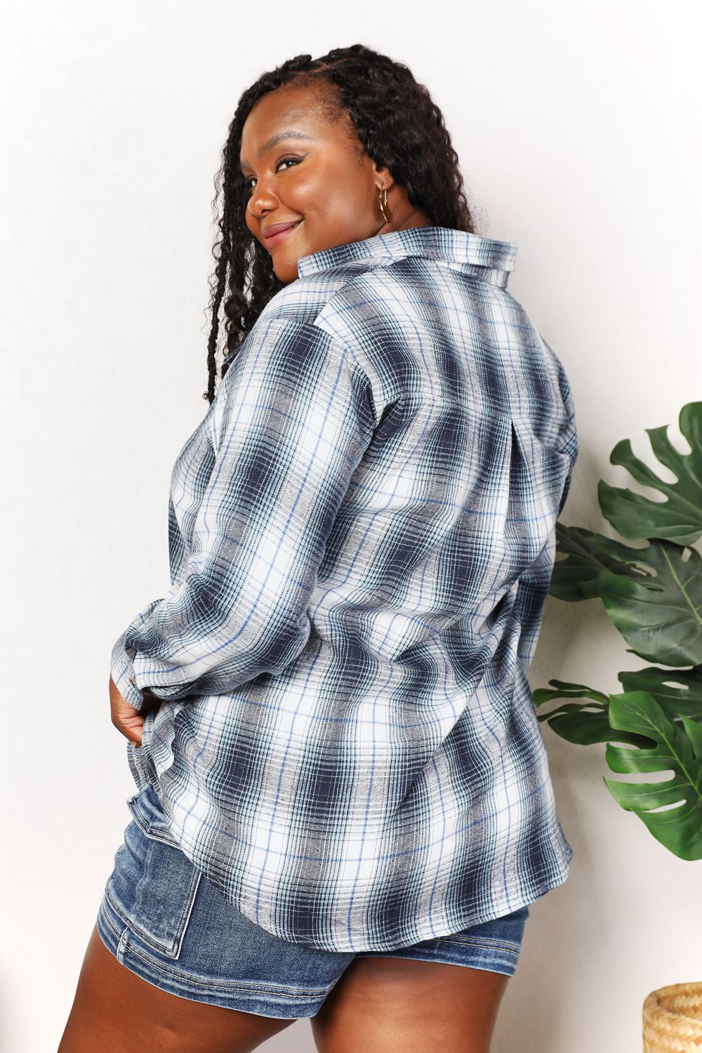 Double Take Full Size Plaid Dropped Shoulder Shirt *