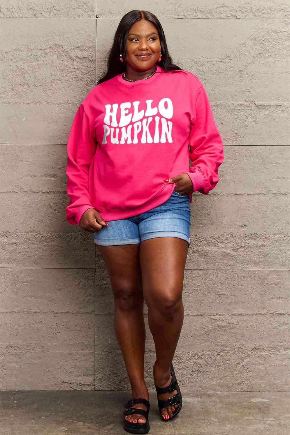 Simply Love SEASONAL Full Size HELLO PUMPKIN Graphic Sweatshirt