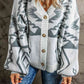 Printed Button Up V-Neck Long Sleeve Cardigan