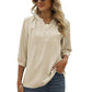 Full Size Swiss Dot Notched Neck Three-Quarter Sleeve Blouse