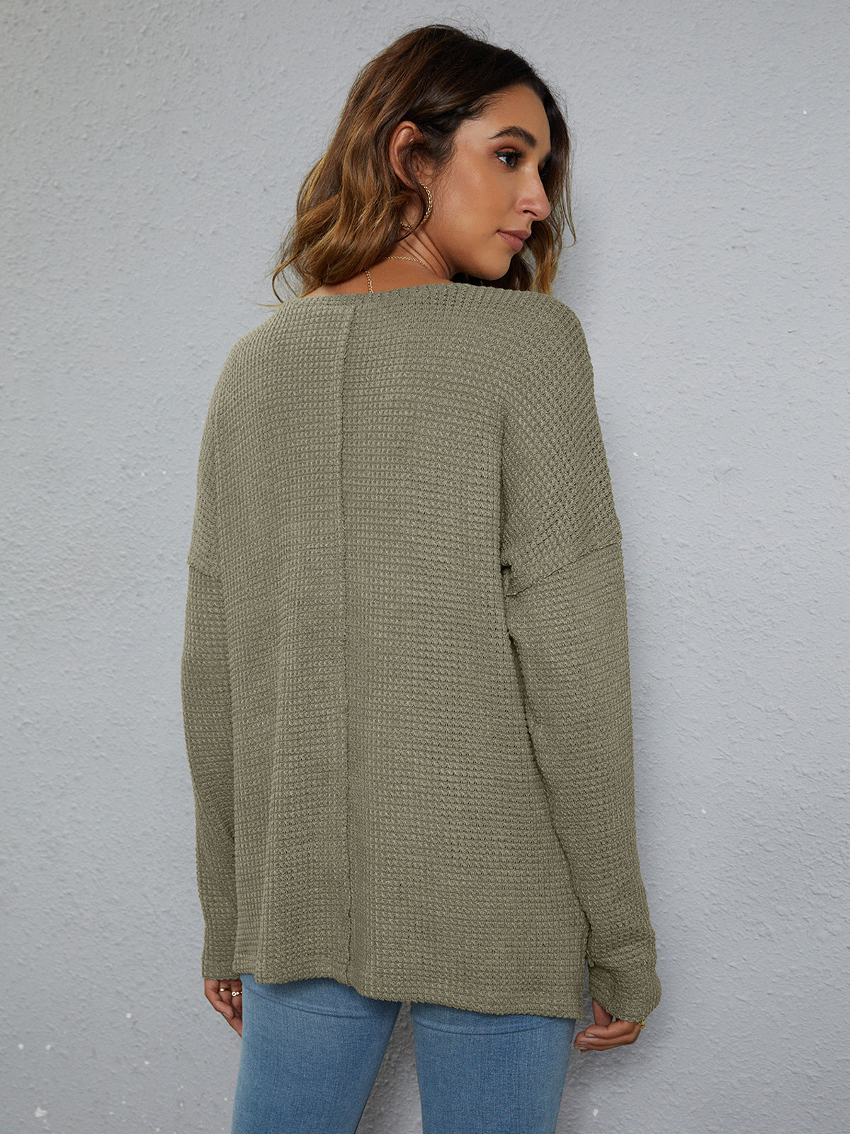 Beauteous Dropped Shoulder High-Low Waffle-Knit Top