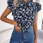 Floral Tie Neck Flutter Sleeve Blouse