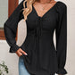 Malibu Dreams Beauteous Full Size Tie Front V-Neck Puff Sleeve Blouse