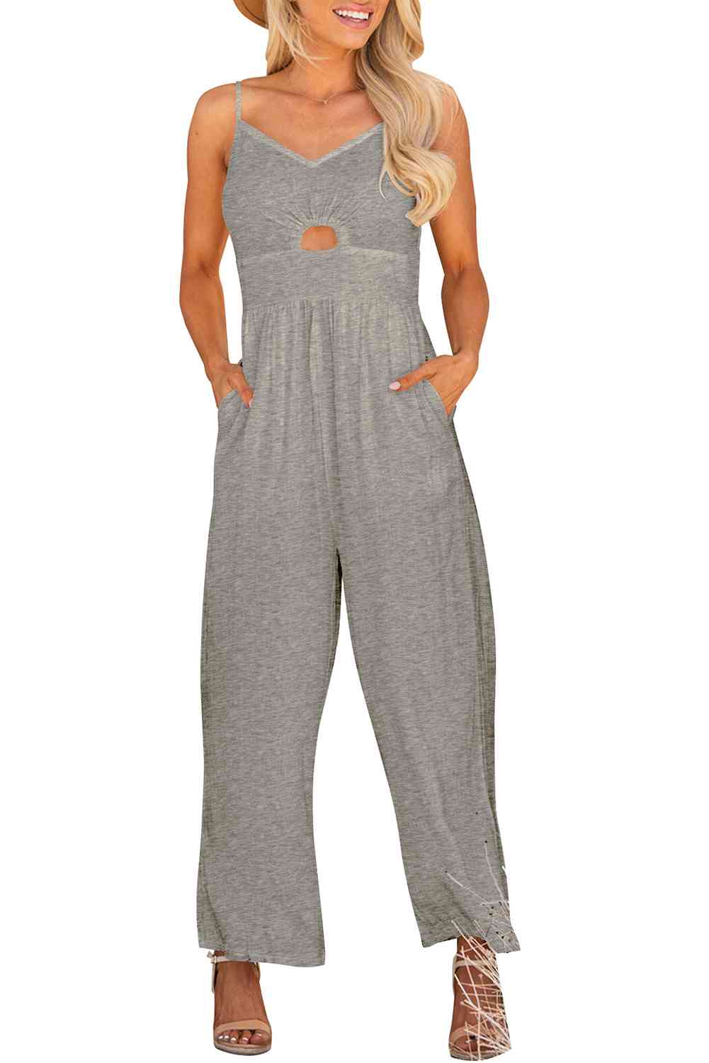 BeautifyJumpers Smocked Spaghetti Strap Wide Leg Jumpsuit