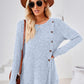 Hannah Mea Ribbed Buttoned Round Neck Slit T-Shirt