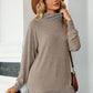 Slit Mock Neck Long Sleeve T-Shirt