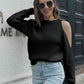 KnittedEmporium Cold-Shoulder Round Neck Sweater