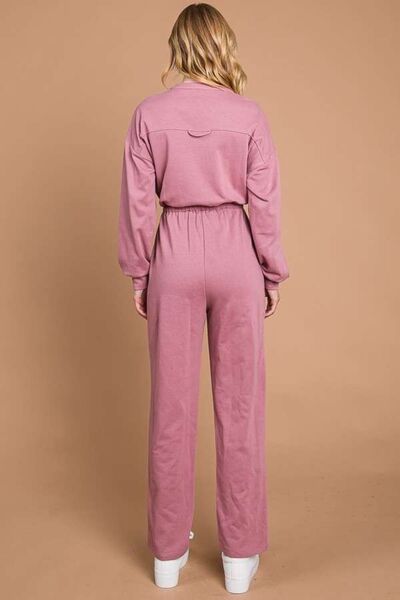Culture Code Full Size Button Up Drawstring Waist Straight Jumpsuit *