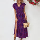 Aya Printed Surplice Neck Flutter Sleeve Slit Dress