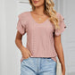 Eyelet V-Neck Short Sleeve T-Shirt