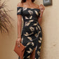 Women's Full Size Printed Off-Shoulder Split Dress