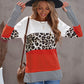Waffle-Knit Leopard Round Neck Long Sleeve T-Shirt