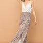 And The Why Printed Smocked Waist Slit Wide Leg Pants