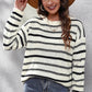 Striped Round Neck Dropped Shoulder Sweater