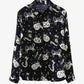 Cat Print Button-Up Black Shirt