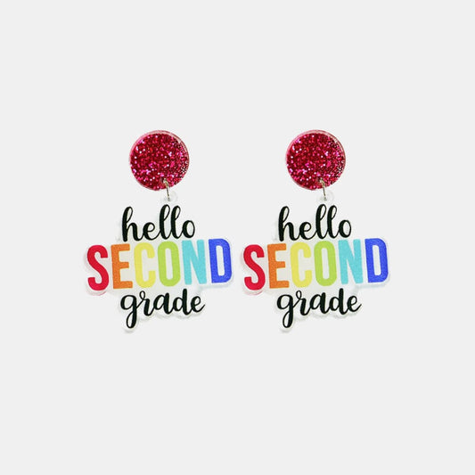 LITTLE GIRLS HELLO SECOND GRADE Acrylic Dangle Earrings