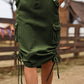 Women's Full Size Drawstring Denim Cargo Skirt