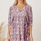 Women's DentaCosmo Floral Tie Neck Ruched Babydoll Dress