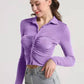 Ruched Button Up Long Sleeve T-Shirt