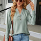 Full Size Notched Neck Long Sleeve Buttoned Blouse