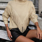 Turtle Neck Tassel Front Long Sleeve Pullover Sweater