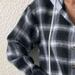 Plaid Drawstring Button Up Hooded Jacket