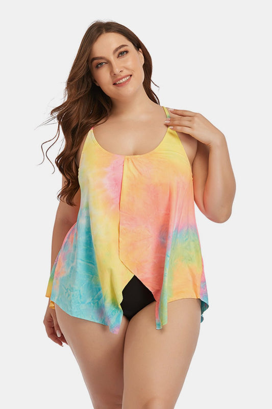 Plus Size Tie-Dye Scoop Neck Two-Piece Swim Set