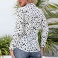 White Animal Print Curved Hem Button-Up Shirt