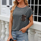 Leopard Round Neck Cap Sleeve T-Shirt