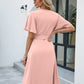 Full Size Tie Waist Flutter Sleeve Surplice Dress