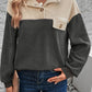Color Block Quarter Button Dropped Shoulder Sweatshirt