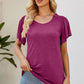 Smocked Round Neck Flutter Sleeve T-Shirt