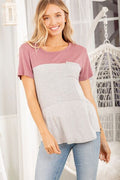 Heimish Color Block Striped Round Neck Short Sleeve T-Shirt *