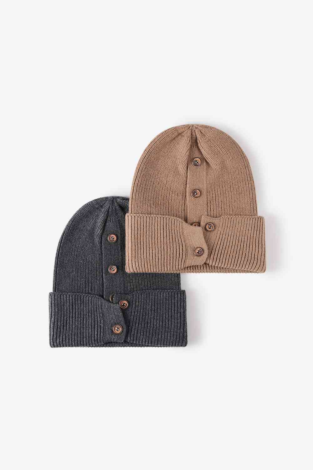 CHIC HATZ Button Detail Rib-Knit Hat Cuff Beanie