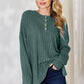 Basic Bae Full Size Ribbed Half Button Long Sleeve High-Low T-Shirt