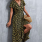 Full Size Floral Surplice Neck Tied Midi Dress