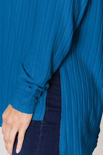 Basic Bae Full Size Ribbed Round Neck Slit T-Shirt *