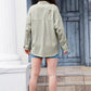 Distressed Button Up Raw Hem Denim Jacket