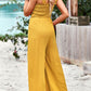 Women's Frill Trim Tie Shoulder Wide Leg Jumpsuit with Pockets