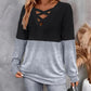 Contrast Crisscross V-Neck Long Sleeve Top