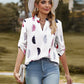 Full Size Printed Roll-Tab Sleeve Notched Neck Blouse