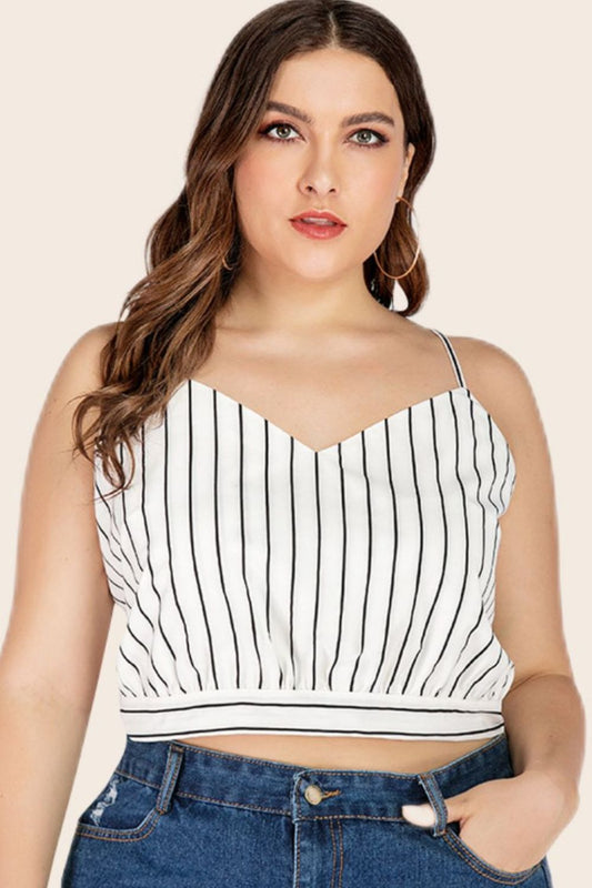 Women's Plus Size Striped Tie-Back Cropped Cami