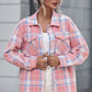Plaid Pocketed Collared Neck Button Up Jacket